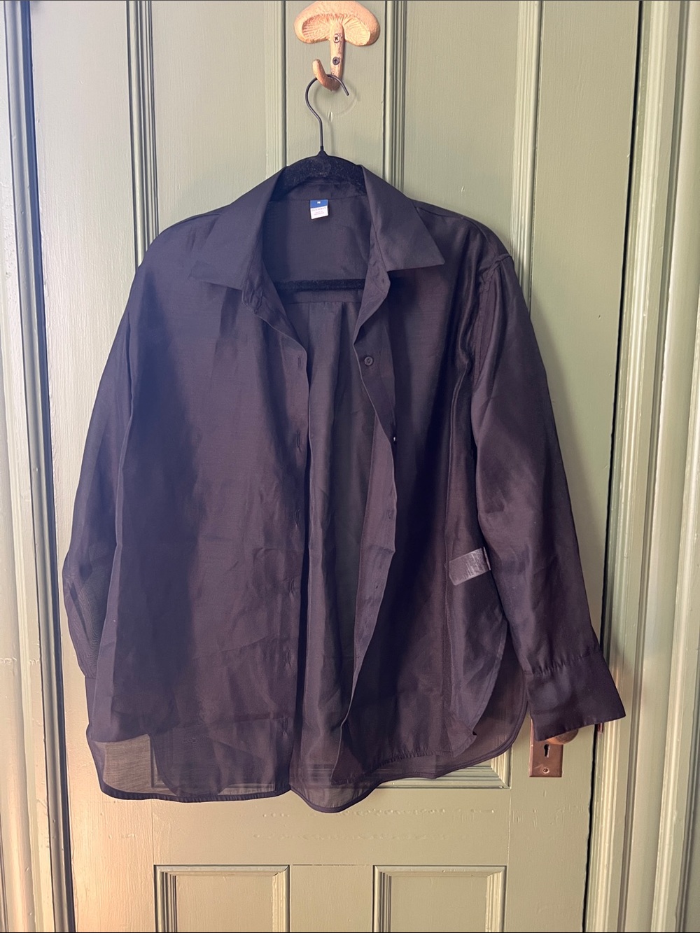Chiffon Sheer Oversized Button-Down - Black